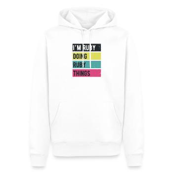 Ich bin Ruby und mache Rubin-Dinge in Retro-Farben - Männer Premium Bio Hoodie - Weiß - Vorne - Nico (187cm)