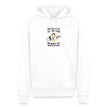 Jamais trop vieux pour scier – dicton tronçonneuse - Sweat à capuche Premium bio Homme - blanc - Devant - Nico (187cm)