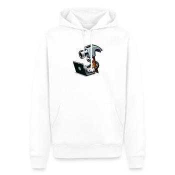 HammerCode: Werkzeug trifft Bits - Männer Premium Bio Hoodie - Weiß - Vorne - Nico (187cm)