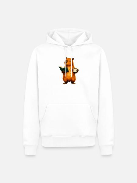 Capybara liest Buch mit Kaffee Buchliebhaber - Männer Premium Bio Hoodie - Weiß