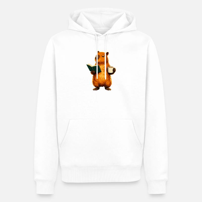Capybara liest Buch mit Kaffee Buchliebhaber - Männer Premium Bio Hoodie - Weiß