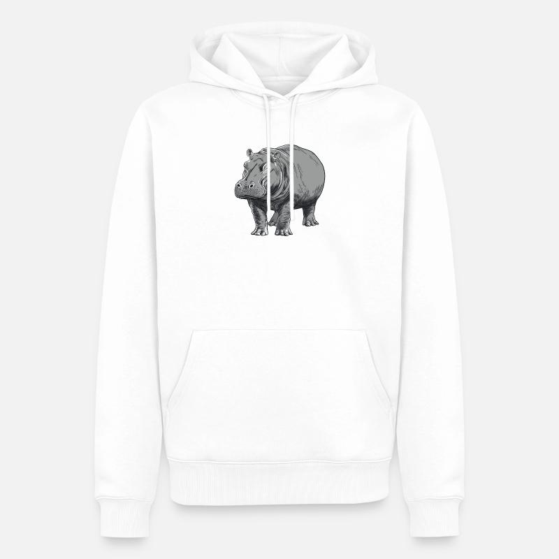 Graue Hippo Linienkunst - Männer Premium Bio Hoodie - Weiß