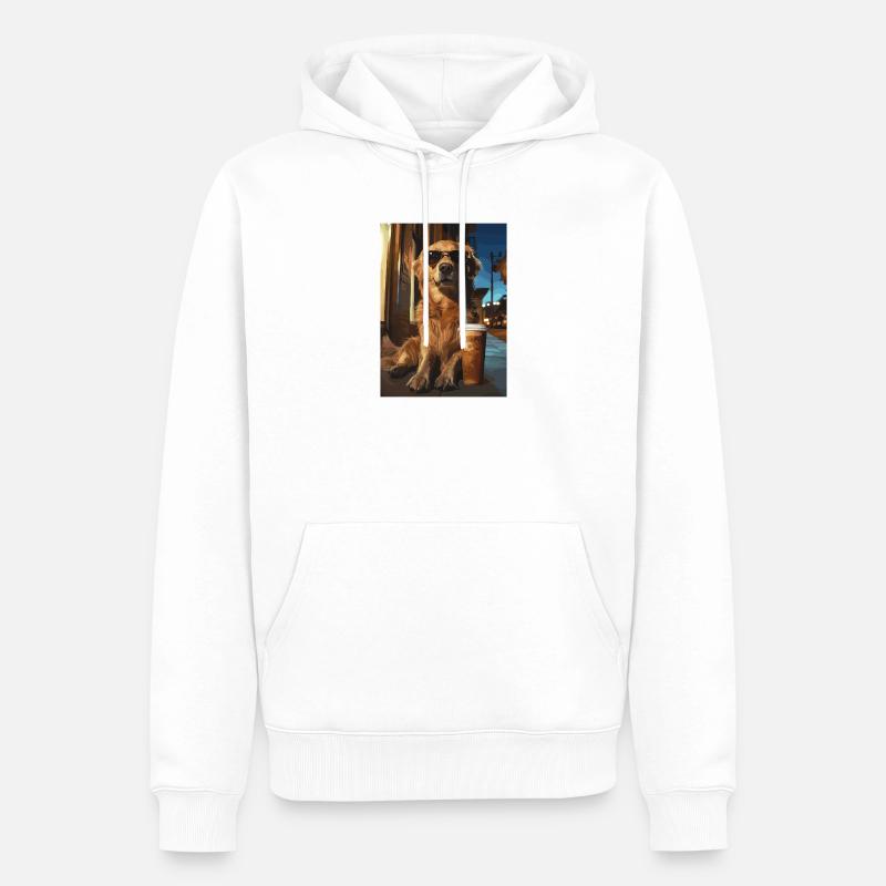 Golden Retriever mit Eiskaffee - Männer Premium Bio Hoodie - Weiß
