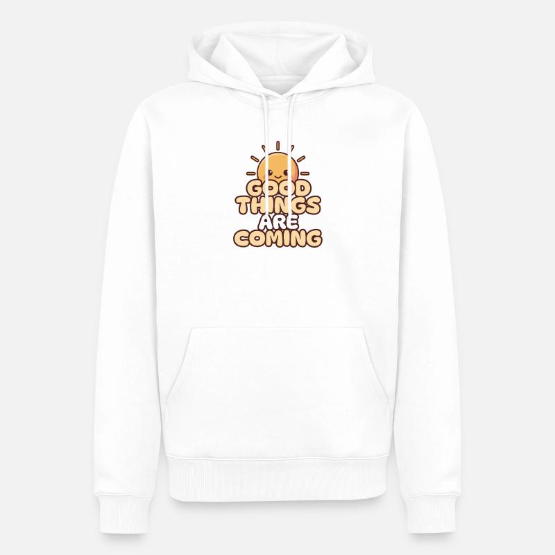 Anticipation ensoleillée : De bonnes choses viendront - Sweat à capuche Premium bio Homme - blanc