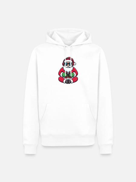 Gamer Weihnachtsmann Spielt Videospiel-Controller - Männer Premium Bio Hoodie - Weiß