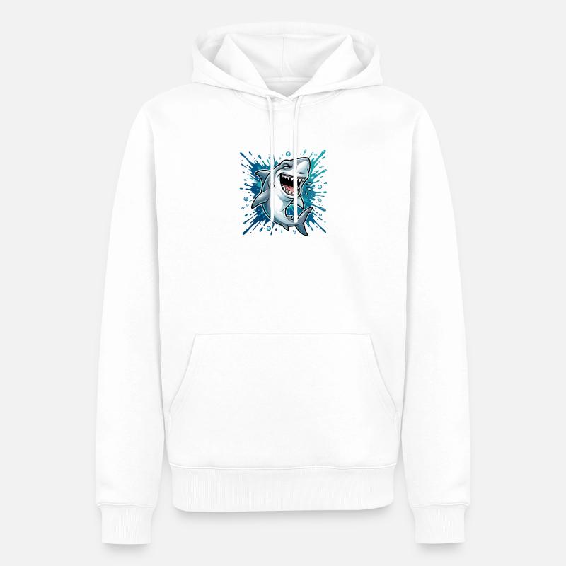 Un requin joyeux dans l’éclaboussure - Sweat à capuche Premium bio Homme - blanc