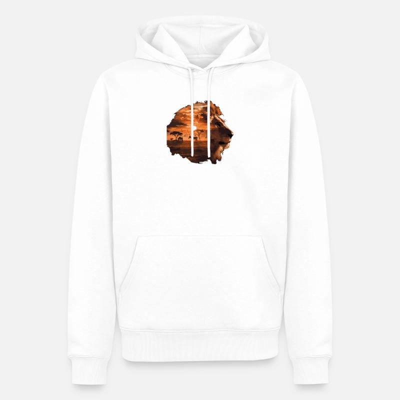 Lion Savannah Sunset Double Exposure Design - Sweat à capuche Premium bio Homme - blanc