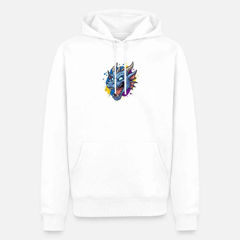 Éclaboussure néon tête de dragon bleue - Sweat à capuche Premium bio Homme - blanc
