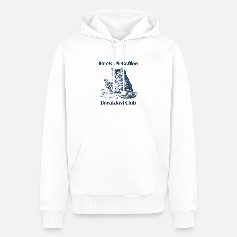 Books & Coffee Cat – Cozy Reader Design - Sweat à capuche Premium bio Homme - blanc