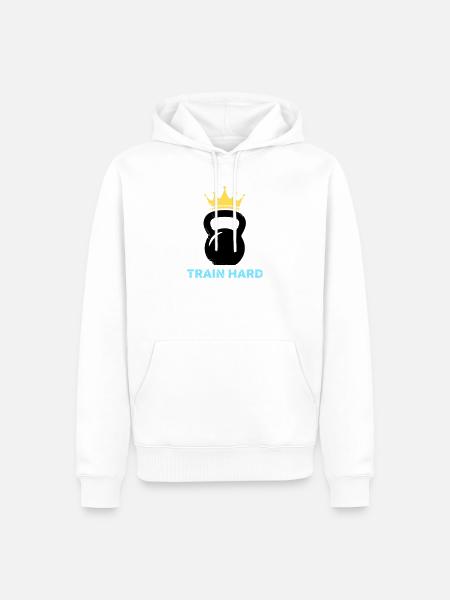 Kettlebell Crown Train Hard - Men’s Premium Organic Hoodie - white