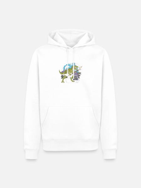 T-Rex Rockgitarre im Tropenland - Männer Premium Bio Hoodie - Weiß
