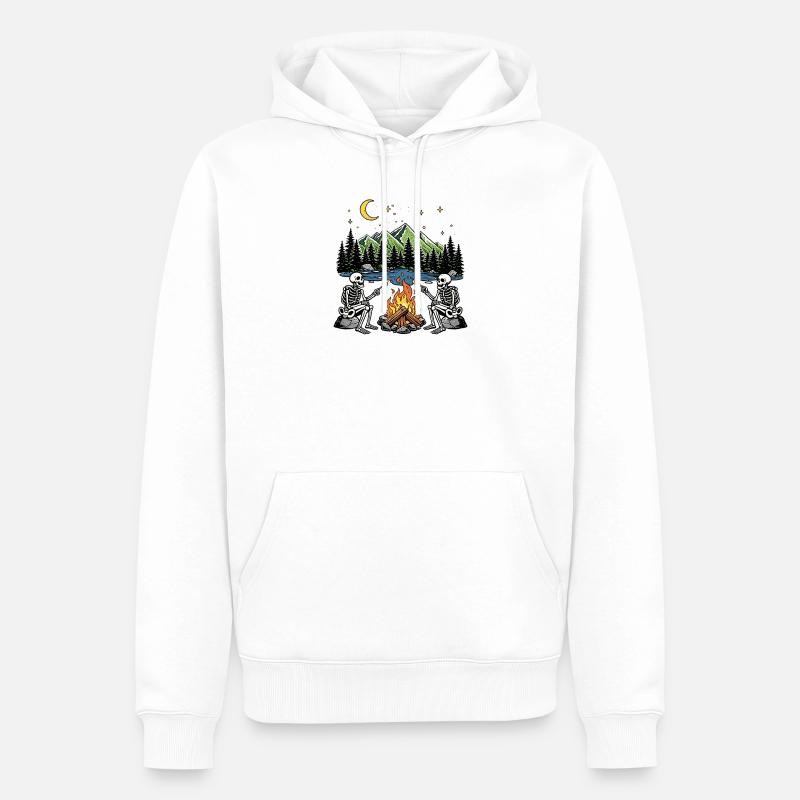 Skeleton Campfire Night Marshmallow Camping Camp - Männer Premium Bio Hoodie - Weiß