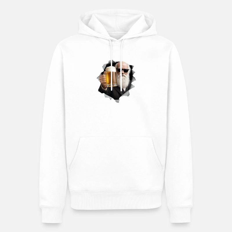 Charles Darwin hält ein Bier - Männer Premium Bio Hoodie - Weiß