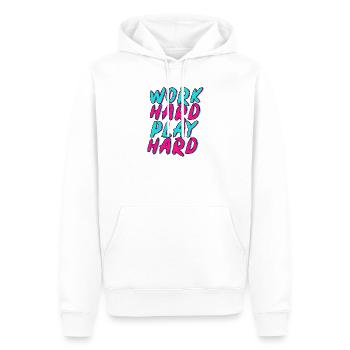 Work Hard Play Hard Neon Fun - Men’s Premium Organic Hoodie - white - Front - Nico (187cm)