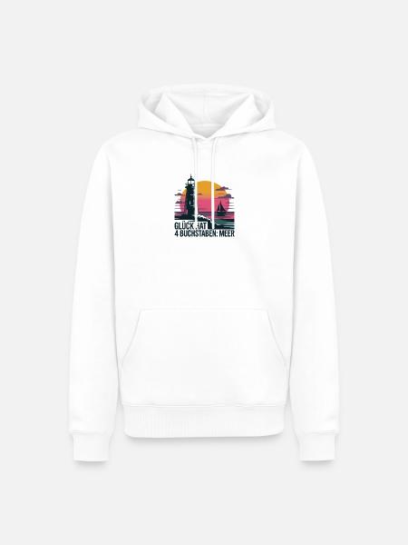 Glück Hat 4 Buchstaben Meer Leuchtturm Segelboot - Männer Premium Bio Hoodie - Weiß
