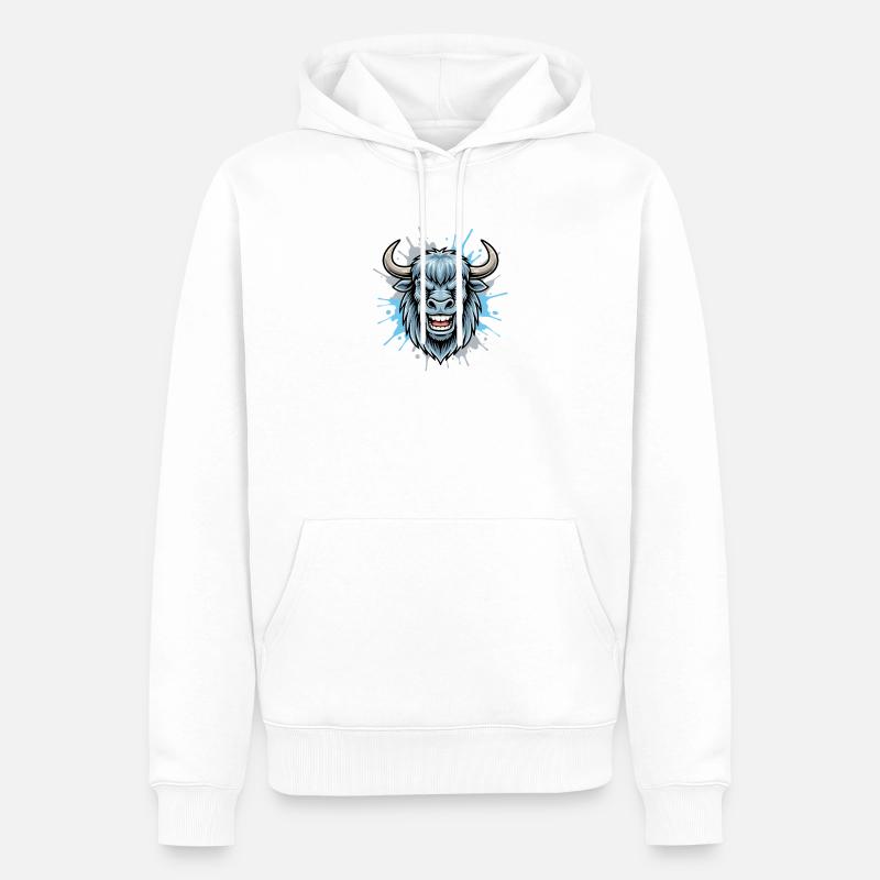 Blauer Bison Kopf Spritzer - Männer Premium Bio Hoodie - Weiß