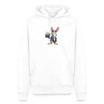Rabbit as a postman with a stack of letters - Men’s Premium Organic Hoodie - white - Front - Nico (187cm)