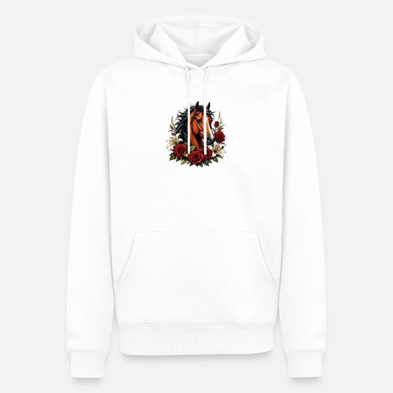 Pferdengesicht mit Rosenrahmen - Männer Premium Bio Hoodie - Weiß