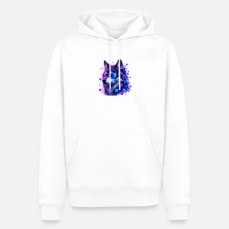 Loup néon avec VRBrille - Sweat à capuche Premium bio Homme - blanc