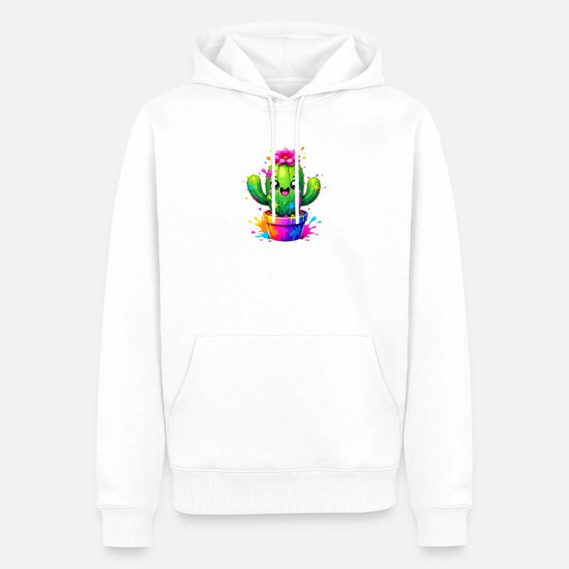 Cactus Joyeuses Fleurs Éclaboussurées - Sweat à capuche Premium bio Homme - blanc