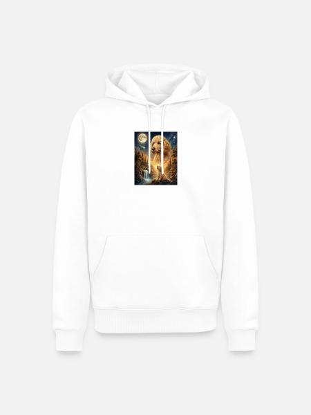 Howling to the Moon Meme Hund Pudel - Männer Premium Bio Hoodie - Weiß