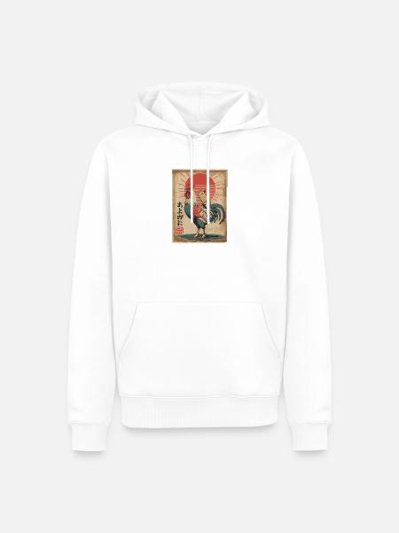 あよがに Japanischer Hahn Mit Hamster Retro - Männer Premium Bio Hoodie - Weiß