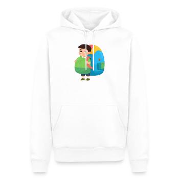 Inscription scolaire : Garçon avec une sacoche surdimensionnée – Ki - Sweat à capuche Premium bio Homme - blanc - Devant - Nico (187cm)