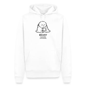 Beany – En recharge actuelle | Ambiance Café Douillette - Sweat à capuche Premium bio Homme - blanc - Devant - Nico (187cm)