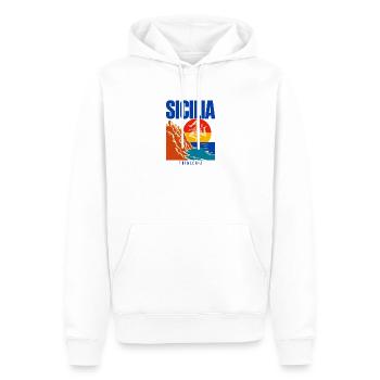 Sicilia Travel Poster, Trinacria Sicilian Flag Pri - Men’s Premium Organic Hoodie - white - Front - Nico (187cm)