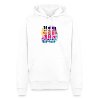 Wann verhälst du dich deinem Alter entsprechend? - Männer Premium Bio Hoodie - Weiß - Vorne - Nico (187cm)