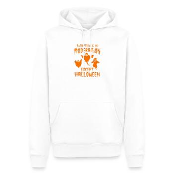 Fête d’Halloween - Tout avec modération sauf - Sweat à capuche Premium bio Homme - blanc - Devant - Nico (187cm)