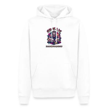 Gott ist ein DJ – Setlist-Vibes - Männer Premium Bio Hoodie - Weiß - Vorne - Nico (187cm)