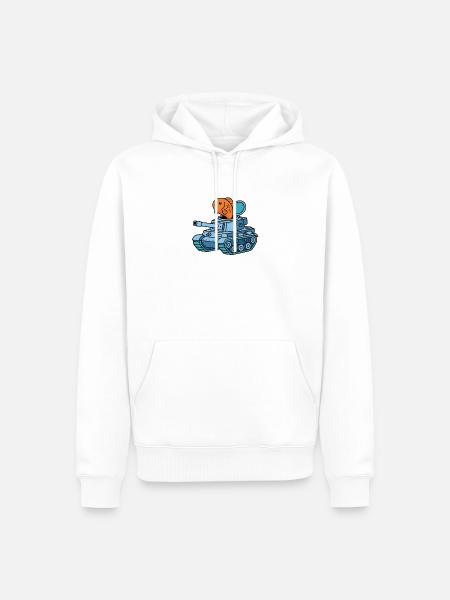 Fisch im Panzer Cartoon - Männer Premium Bio Hoodie - Weiß