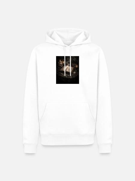 Dunkles Grimoire mit Rabe - Männer Premium Bio Hoodie - Weiß