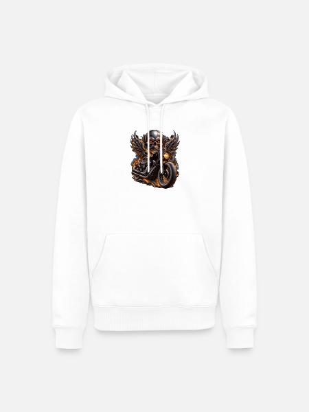 Totenkopf-Biker auf Motorrad - Männer Premium Bio Hoodie - Weiß