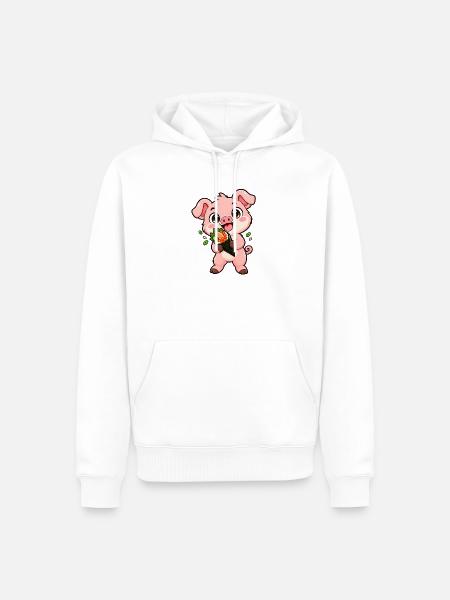Ferkel-Snacks auf einer geladenen Sushi-Handrolle - Männer Premium Bio Hoodie - Weiß