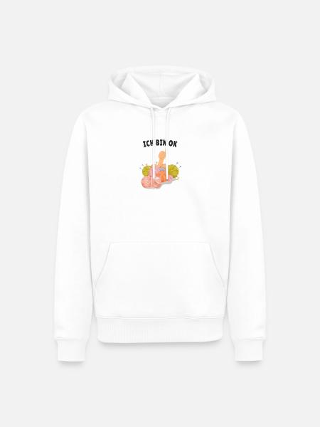 Ich bin OK – Strickliebe mit Augenzwinkern - Männer Premium Bio Hoodie - Weiß