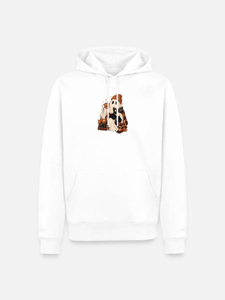 Gemütlicher Geist Liest Buch Schwarze Katze - Männer Premium Bio Hoodie - Weiß