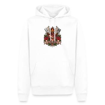Sacred Brisket – BBQ Tattoo Pitmaster Design - Männer Premium Bio Hoodie - Weiß - Vorne - Nico (187cm)