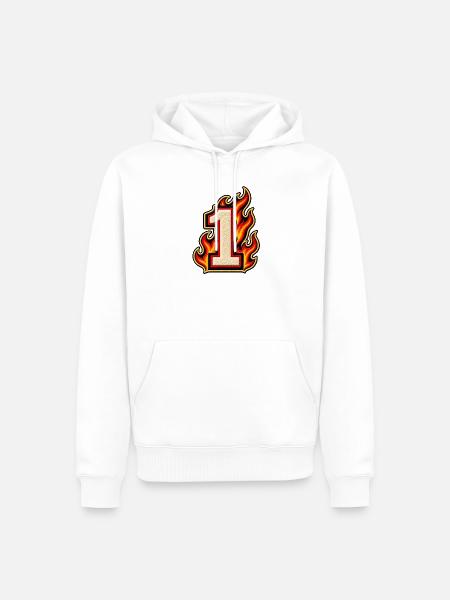 Zahl 1 im Flammen Patch-Look - Männer Premium Bio Hoodie - Weiß