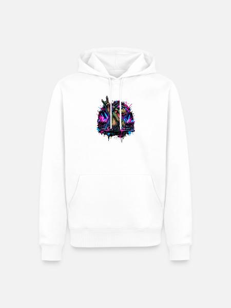 Techno Dinosaurier DJ mit Kopfhörern - Männer Premium Bio Hoodie - Weiß