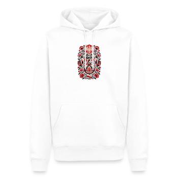 Polen | Störche, Tracht & Volkskunst - Männer Premium Bio Hoodie - Weiß - Vorne - Nico (187cm)