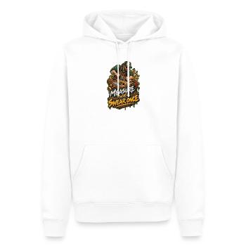 Maß Genau, Fluch Einmal – Holzwerk - Männer Premium Bio Hoodie - Weiß - Vorne - Nico (187cm)