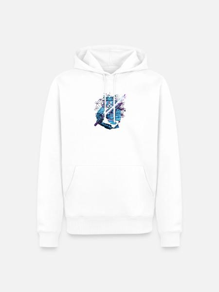 Cyberpunk Samurai Katze Mit Energie Katana - Männer Premium Bio Hoodie - Weiß