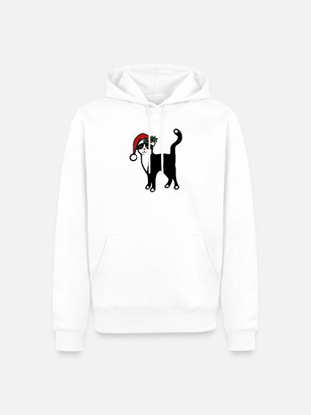Weihnachtsmann-Katze mit Stechpalme - Männer Premium Bio Hoodie - Weiß