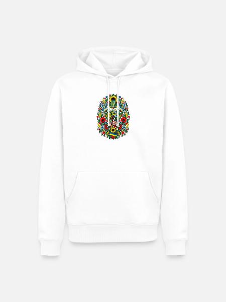 Ukraine | Sonnenblumen & Volkskunst - Männer Premium Bio Hoodie - Weiß