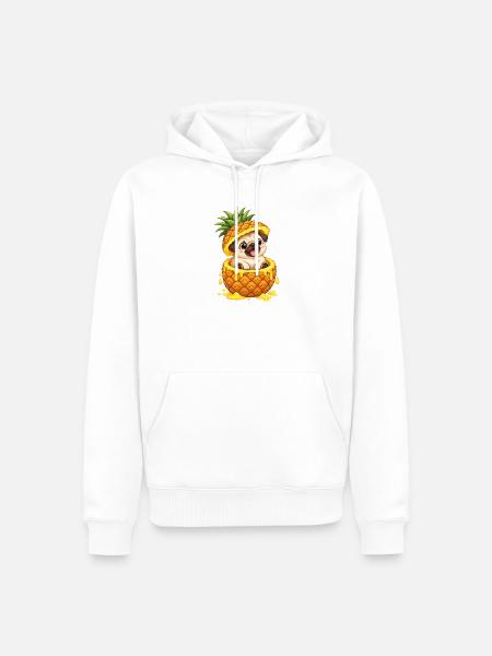 Süßer Mops mit Ananas Cartoon Sommer - Männer Premium Bio Hoodie - Weiß