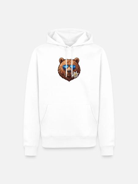 Bär mit Sonnenbrille mit Bergreflexion - Männer Premium Bio Hoodie - Weiß