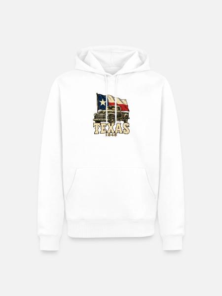 Texas Retro-Truck Flagge 1845 - Männer Premium Bio Hoodie - Weiß