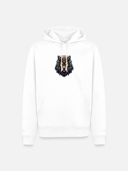 Wolf Kopf mit Krone - Männer Premium Bio Hoodie - Weiß